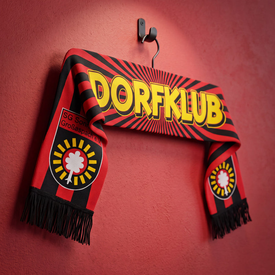 Fanschal Dorfklub – SG Sonnenhof Großaspach, rot-schwarz mit gelbem DORFKLUB-Schriftzug